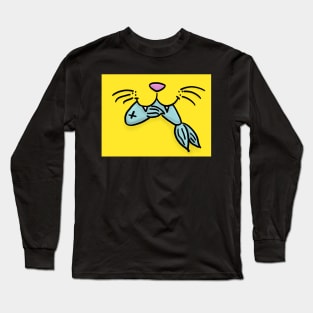 Cat Mouth With Fish (Yellow) Long Sleeve T-Shirt